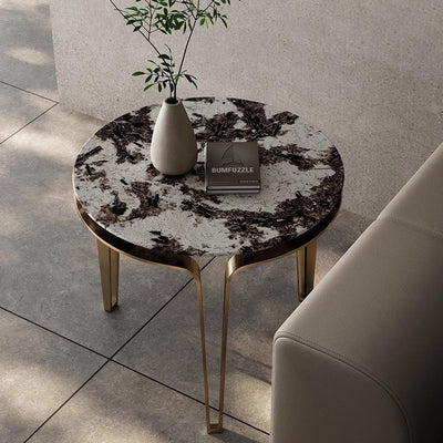 Contemporary Luxury Round Marble Top Stainless Steel Coffee Table For Living Room