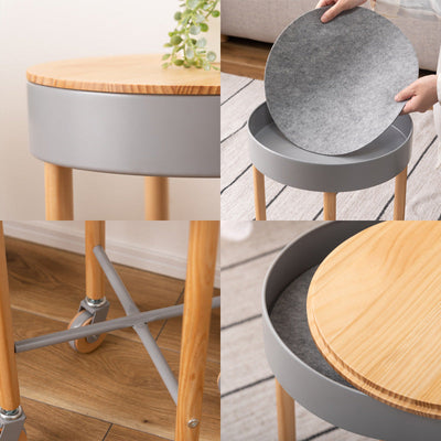 Modern Minimalist Removable Round Wood Iron End Table 1-Storage For Living Room