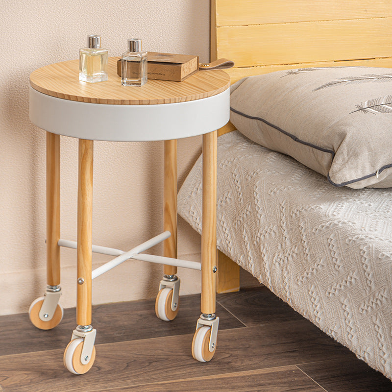 Modern Minimalist Removable Round Wood Iron End Table 1-Storage For Living Room