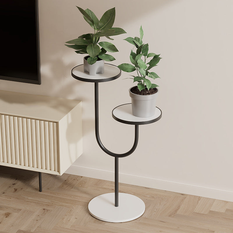 Contemporary Creative Round PP Top Rock Slab Iron End Table 2-Tier For Living Room