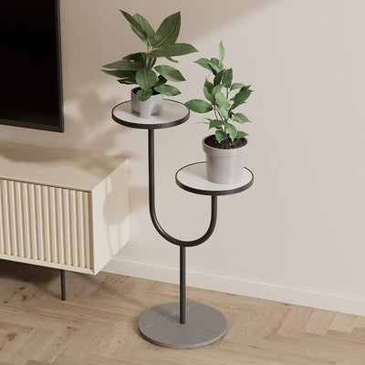 Contemporary Creative Round PP Top Rock Slab Iron End Table 2-Tier For Living Room