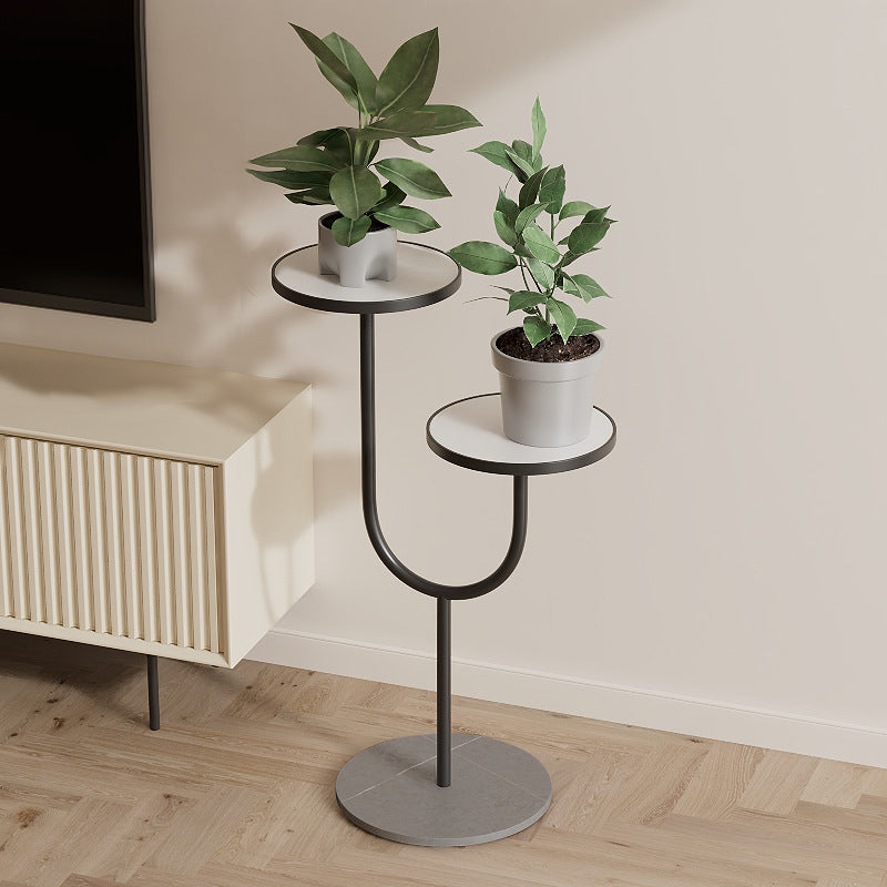 Contemporary Creative Round PP Top Rock Slab Iron End Table 2-Tier For Living Room