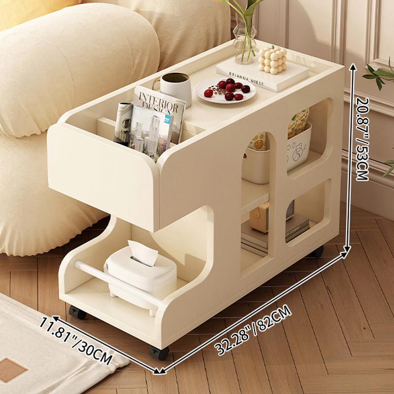 Contemporary Scandinavian Movable Rounded Corner Rectangle Density Board End Table 3-Tier For Living Room