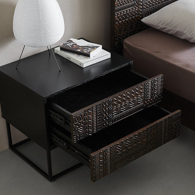 Contemporary Retro Rectangular Wood Nightstand 2-Drawer For Bedroom