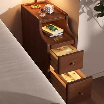 Modern Minimalist Rectangular Solid Wood Nightstand 2-Drawer For Bedroom