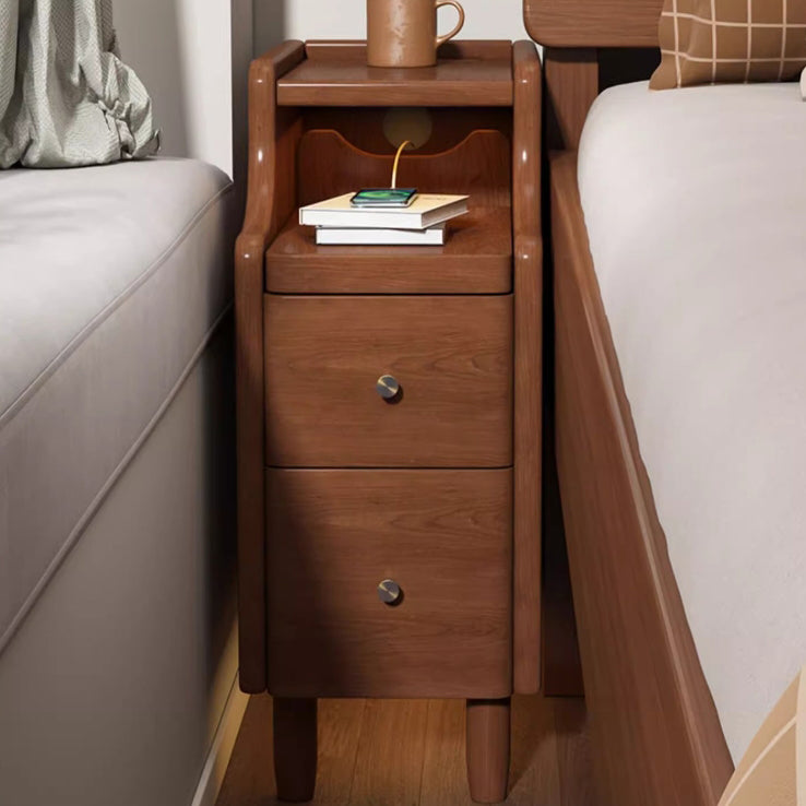 Modern Minimalist Rectangular Solid Wood Nightstand 2-Drawer For Bedroom