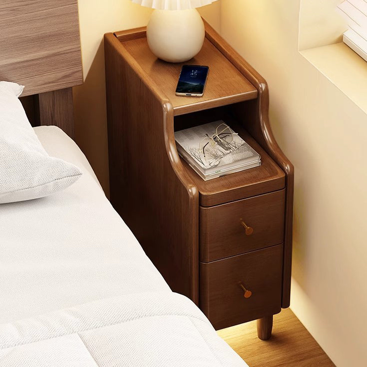 Modern Minimalist Rectangular Solid Wood Nightstand 2-Drawer For Bedroom