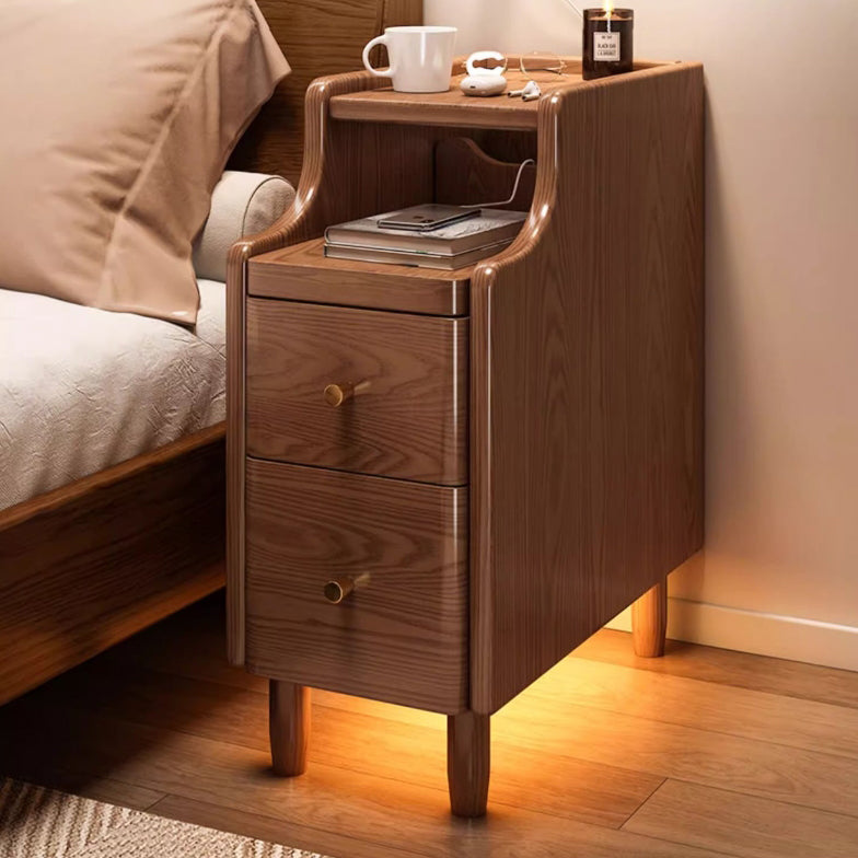 Modern Minimalist Rectangular Solid Wood Nightstand 2-Drawer For Bedroom