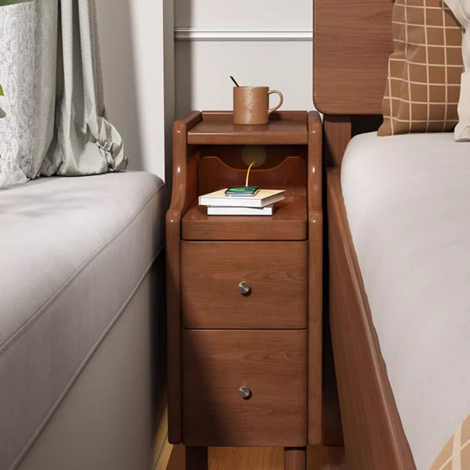 Modern Minimalist Rectangular Solid Wood Nightstand 2-Drawer For Bedroom