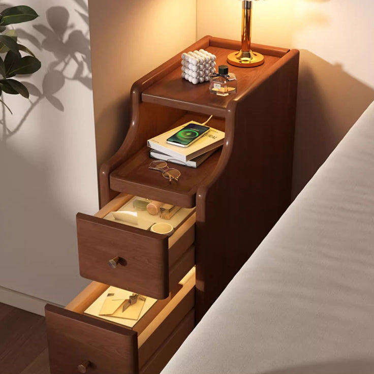 Modern Minimalist Rectangular Solid Wood Nightstand 2-Drawer For Bedroom