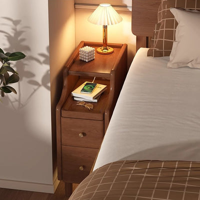 Modern Minimalist Rectangular Solid Wood Nightstand 2-Drawer For Bedroom