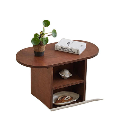 Contemporary Scandinavian Oval Rectangular Solid Wood End Table 3-Tier For Living Room