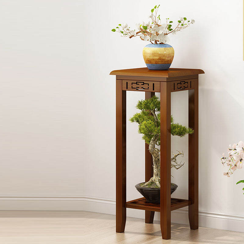 Traditional Chinese Rectangular Carved Solid Wood Side Table 1/2 Tier For Living Room