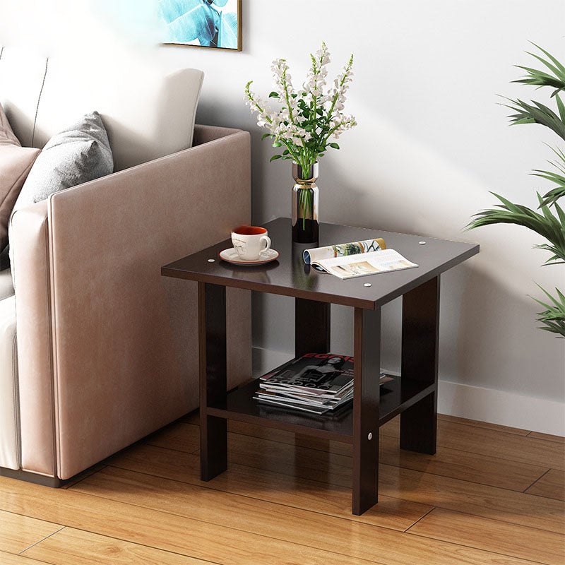 Modern Minimalist Rectangular Solid Wood Faux Panel Side Table 2-Tier For Living Room