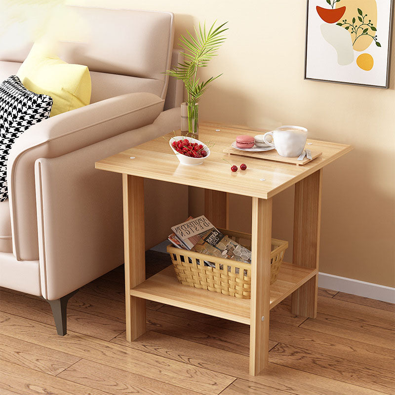 Modern Minimalist Rectangular Solid Wood Faux Panel Side Table 2-Tier For Living Room