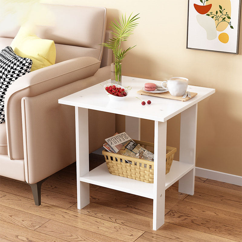 Modern Minimalist Rectangular Solid Wood Faux Panel Side Table 2-Tier For Living Room