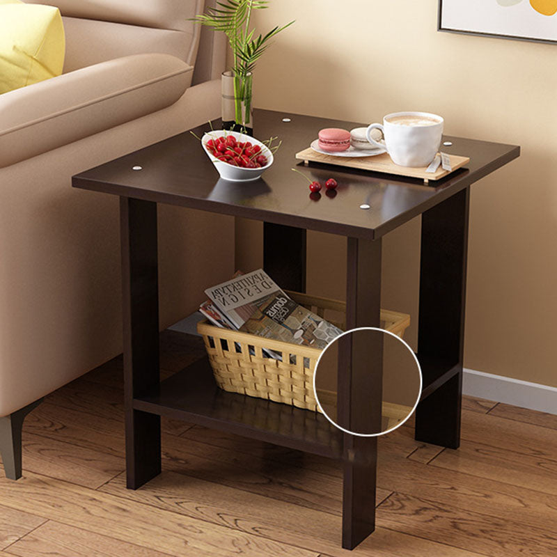 Modern Minimalist Rectangular Solid Wood Faux Panel Side Table 2-Tier For Living Room