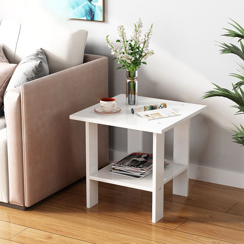 Modern Minimalist Rectangular Solid Wood Faux Panel Side Table 2-Tier For Living Room