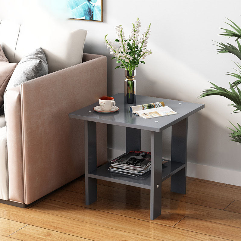 Modern Minimalist Rectangular Solid Wood Faux Panel Side Table 2-Tier For Living Room