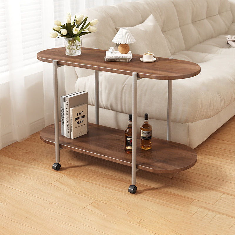 Modern Minimalist Oval Solid Wood Stainless Steel Side Table 2-Tier For Living Room