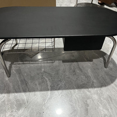 Traditional Japanese Oval Solid Wood Stainless Steel Coffee Table 1-Drawer For Living Room