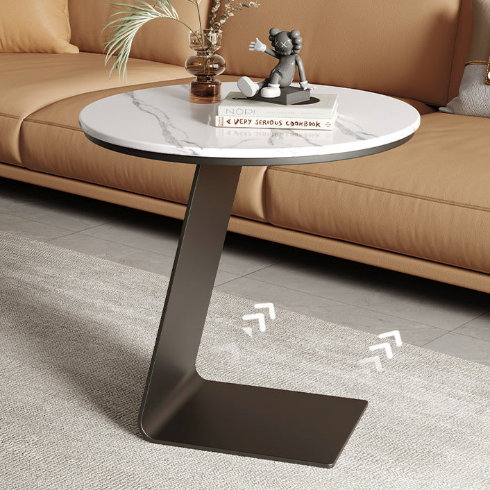 Contemporary Creative Round L-Shaped Rectangular Marble Steel Side Table 1-Tier For Living Room