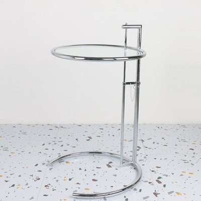 Contemporary Scandinavian Round Glass Stainless Steel Side Table 1-Tier For Living Room