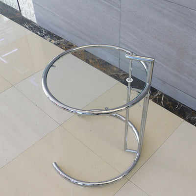 Contemporary Scandinavian Round Glass Stainless Steel Side Table 1-Tier For Living Room