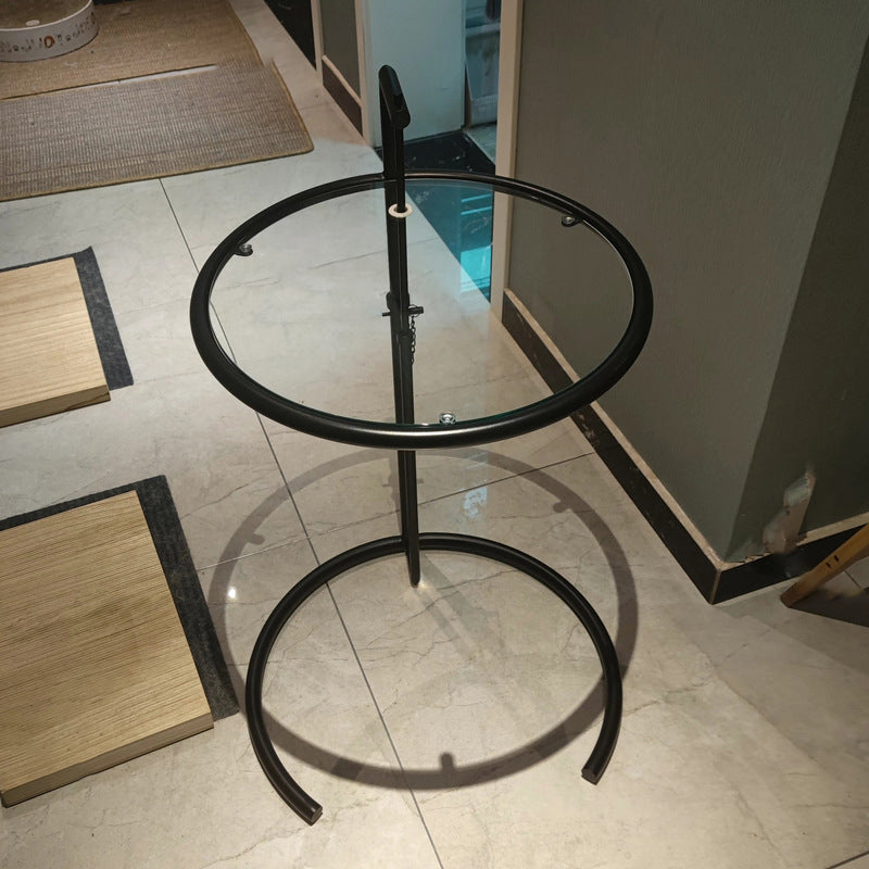 Contemporary Scandinavian Round Glass Stainless Steel Side Table 1-Tier For Living Room