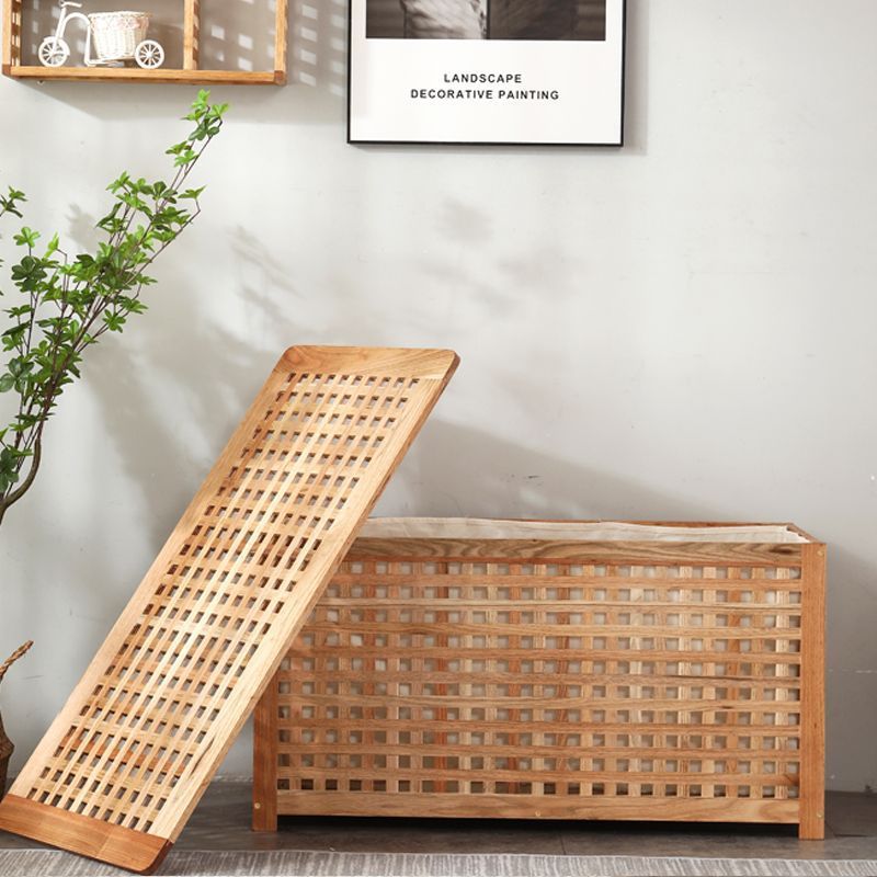 Contemporary Scandinavian Rectangular Lattice Solid Wood Side Table 2-Tier For Living Room