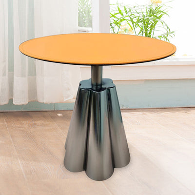 Modern Minimalist Round Cylinder Leather Stainless Steel Side Table 1-Tier For Living Room