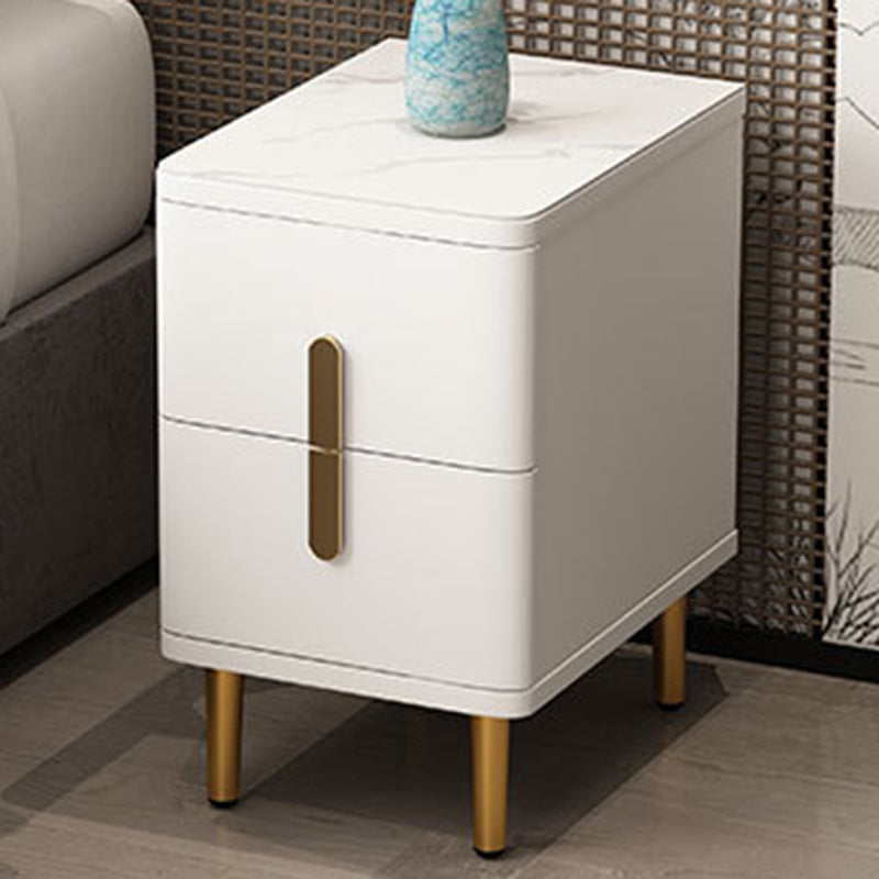 Modern Minimalist Rectangular Square Marble Solid Wood Nightstand 2-Drawer For Bedroom