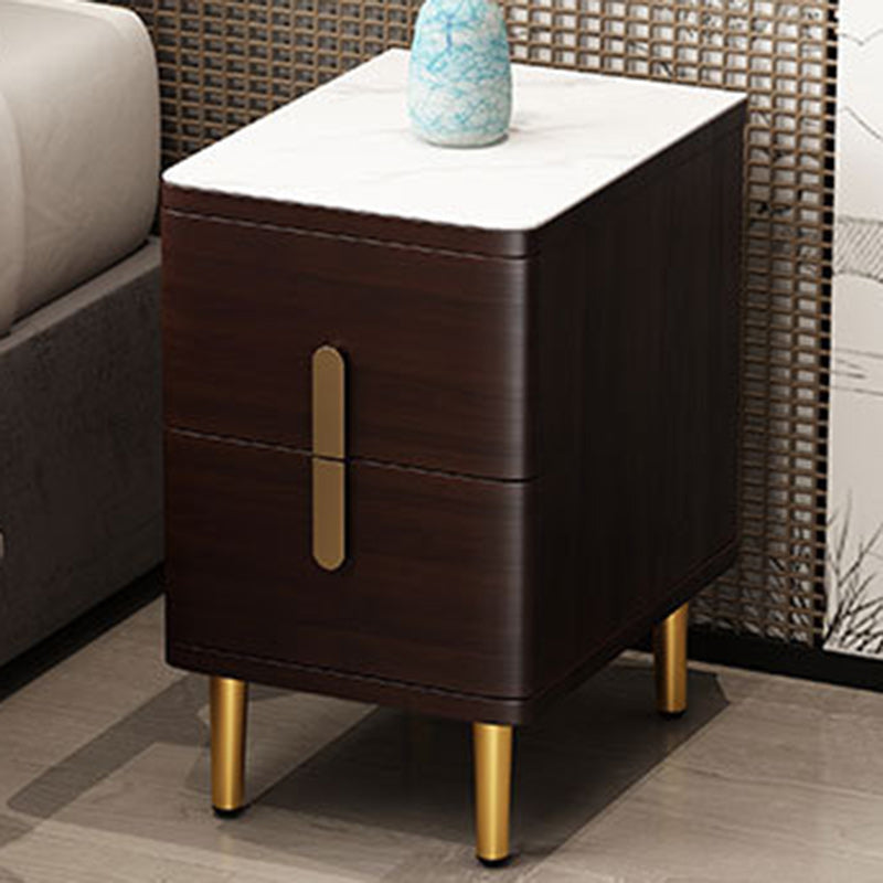 Modern Minimalist Rectangular Square Marble Solid Wood Nightstand 2-Drawer For Bedroom