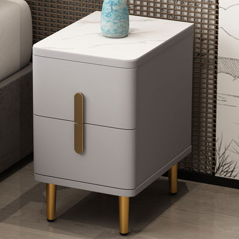 Modern Minimalist Rectangular Square Marble Solid Wood Nightstand 2-Drawer For Bedroom