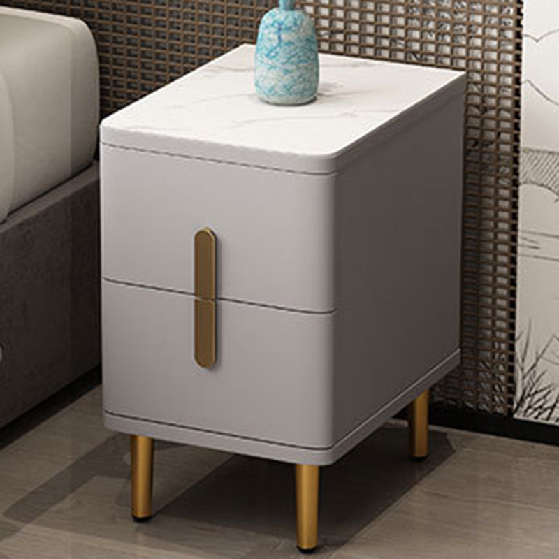 Modern Minimalist Rectangular Square Marble Solid Wood Nightstand 2-Drawer For Bedroom