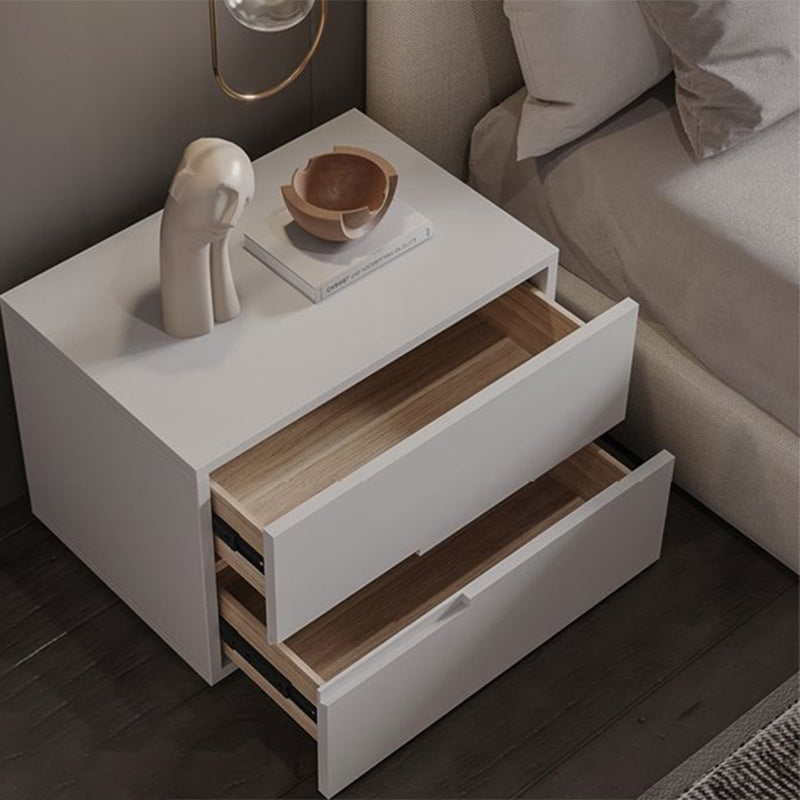 Modern Minimalist Square Rectangle Solid Wood Nightstand 2-Drawer For Bedroom