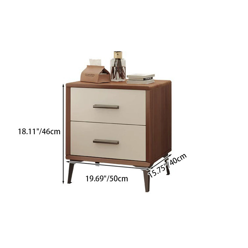 Modern Minimalist Square Rectangular Solid Wood Iron Nightstand 2-Drawer For Bedroom