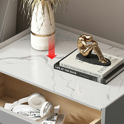 Modern Luxury Rectangular Marble Leather Iron Solid Wood Nightstand 1-Drawer For Bedroom