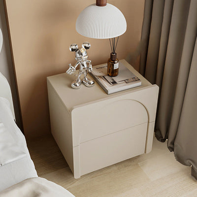 Modern Minimalist Square Half Round Leather Solid Wood Stainless Steel Nightstand 2-Drawer For Bedroom