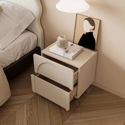 Modern Minimalist Square Half Round Leather Solid Wood Stainless Steel Nightstand 2-Drawer For Bedroom