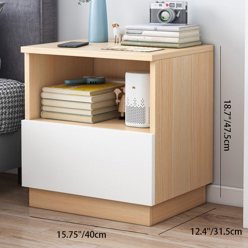 Modern Minimalist Square Rectangular Density Board Nightstand 1-Drawer For Bedroom