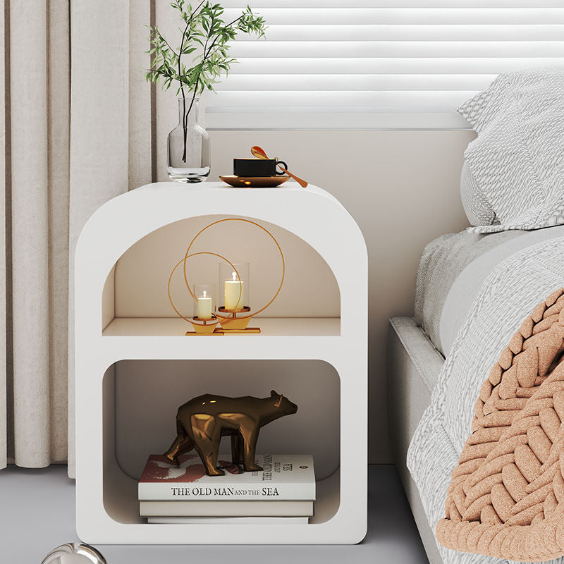 Contemporary Scandinavian Square Half-Round Faux Panel Nightstand 3-Tier For Bedroom