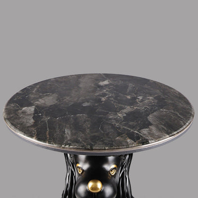 Contemporary Scandinavian Round Puppy Kitten Marble Stainless Steel Side Table 1-Tier For Living Room