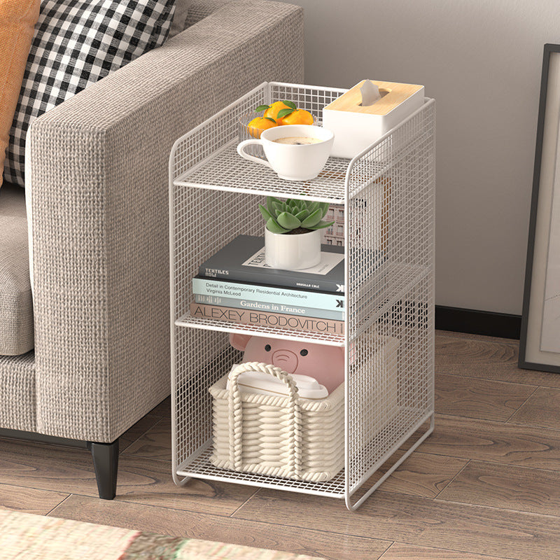 Modern Minimalist Rectangular Lattice Mesh Iron Side Table 3-Tier For Living Room