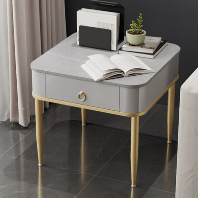 Modern Minimalist Square Rectangle Cylinder Rock Slab Metal Side Table 1-Tier For Living Room