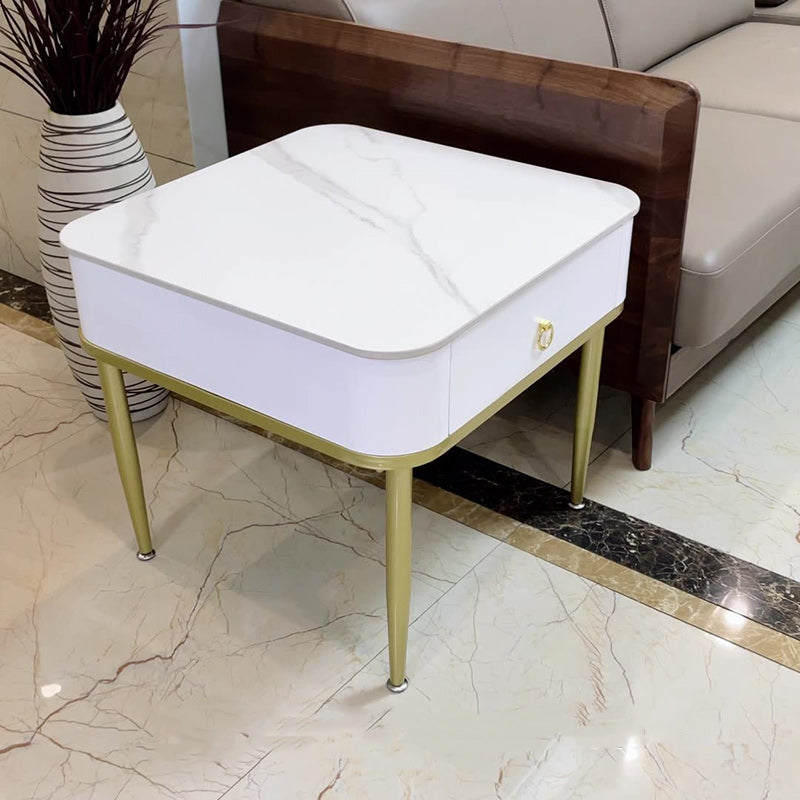 Modern Minimalist Square Rectangle Cylinder Rock Slab Metal Side Table 1-Tier For Living Room