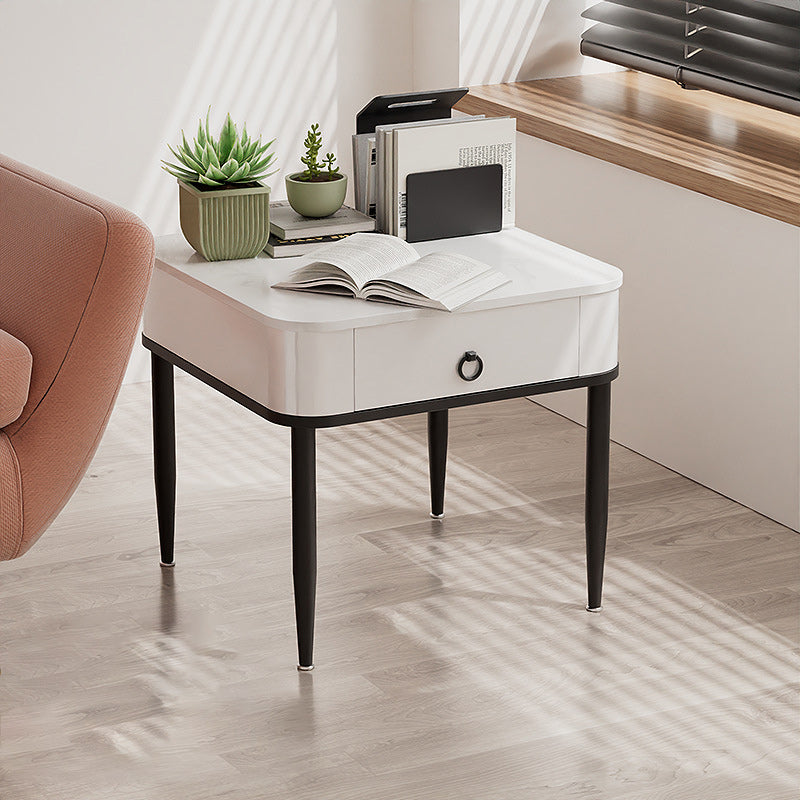 Modern Minimalist Square Rectangle Cylinder Rock Slab Metal Side Table 1-Tier For Living Room