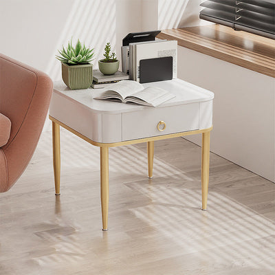 Modern Minimalist Square Rectangle Cylinder Rock Slab Metal Side Table 1-Tier For Living Room