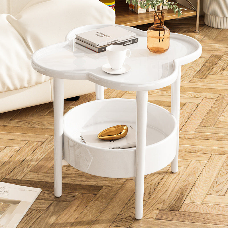 Modern Minimalist Clover Round Cylinder Density Board Metal Side Table 2-Tier For Living Room