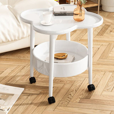 Modern Minimalist Clover Round Cylinder Density Board Metal Side Table 2-Tier For Living Room